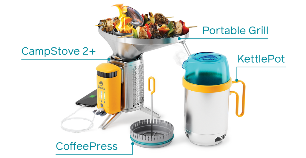 Campingkocher und Ladestation für Smartphones . Aus Holzfeuer Strom erzeugen ! BioLite CampStove Complete Cook Kit