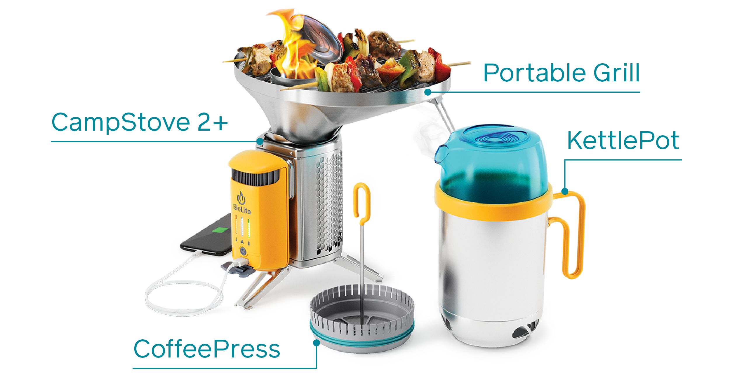 Campingkocher und Ladestation für Smartphones . Aus Holzfeuer Strom erzeugen ! BioLite CampStove Complete Cook Kit