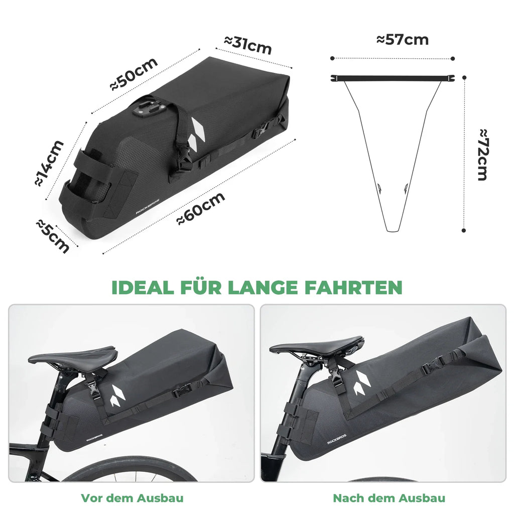 100% Wasserdichtes Fahrrad Satteltasche 13L AS-157 RideMate