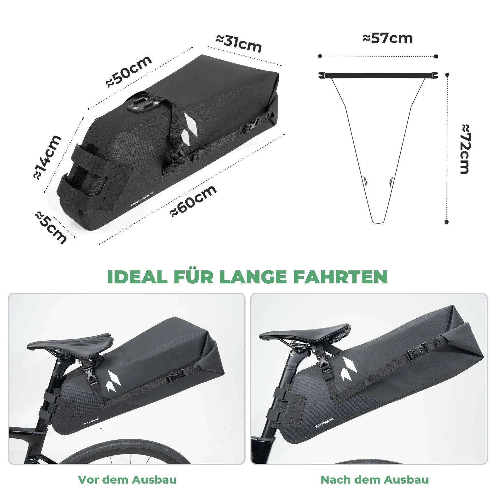 100% Wasserdichtes Fahrrad Satteltasche 13L AS-157 RideMate