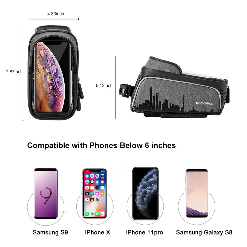ROCKBROS wasserdicht Oberrohrtasche mit Touchscreen für Handy bis zu 6,5"