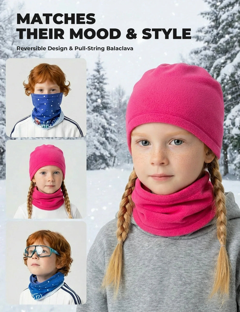 2-in-1 Kinder Halstuch & Mütze Doppelseitig Schlauchschal Wärmende Halswärmer Multifunktionstuch