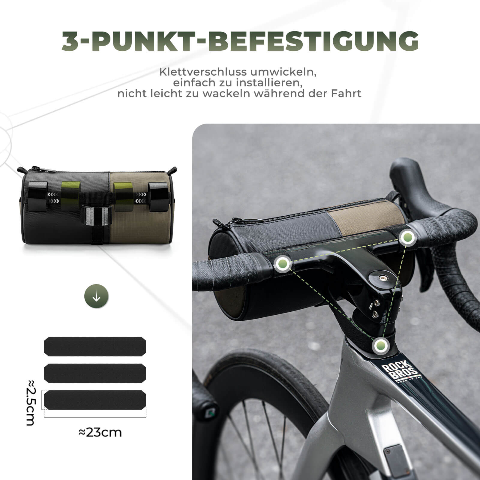 ROCKBROS Fahrradtasche Zylindrische Lenkertasche 1,7L mit Schultergurt