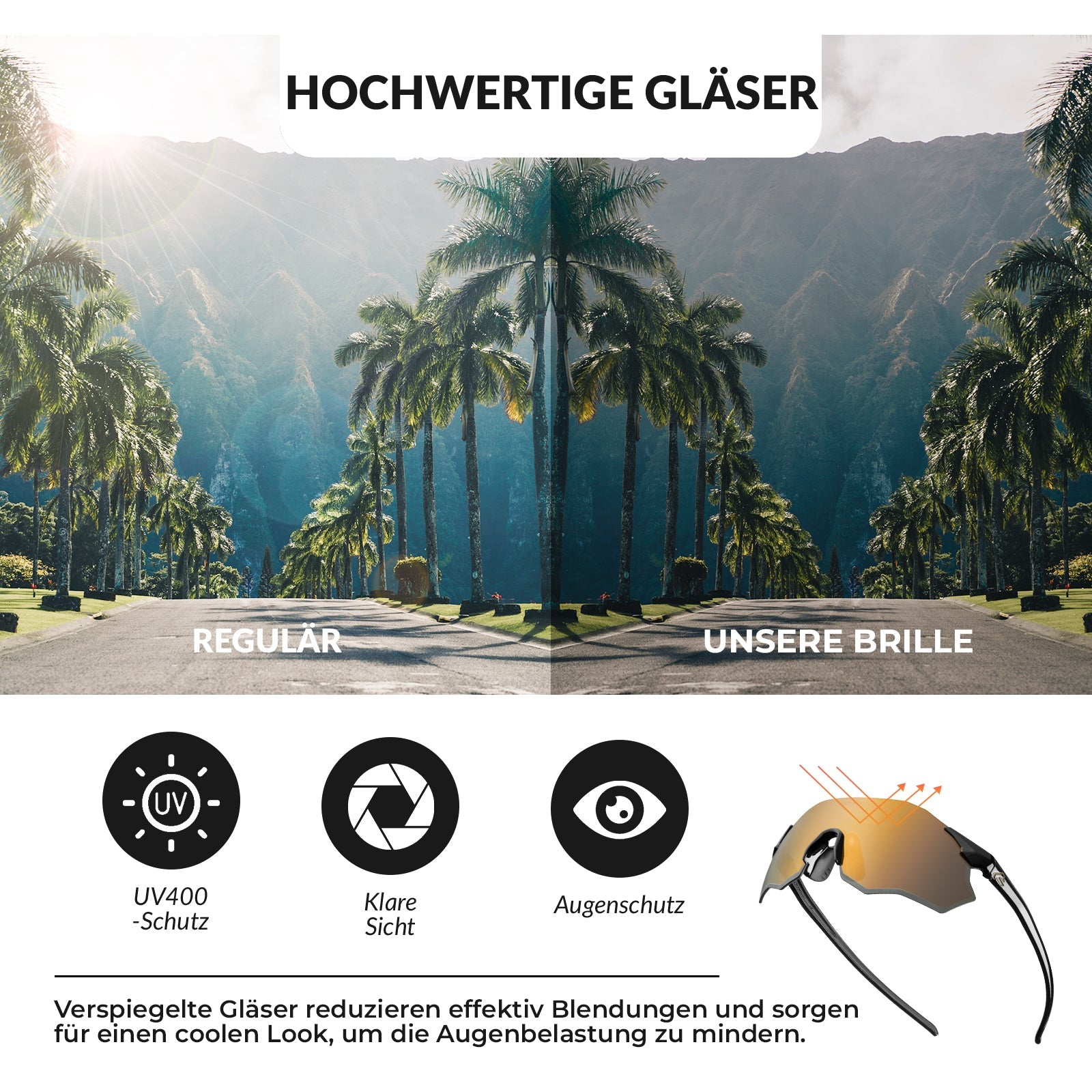 Fahrradbrille Verspiegelte Gläser UV400-Schutz Ohne Rahmen -SWIFT