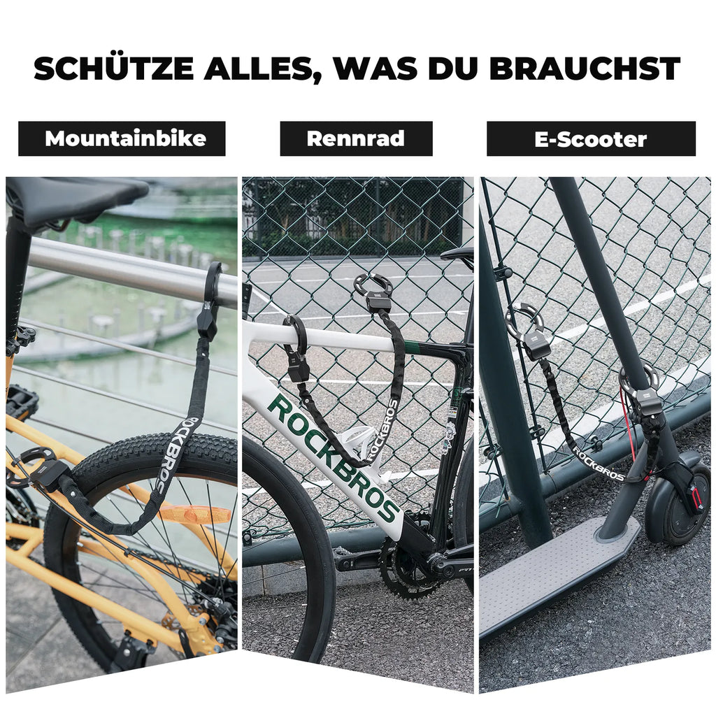 E-Scooter Schloss mit 59,5 cm Stahlkette, Fahrradschloss für Roller & Fahrrad