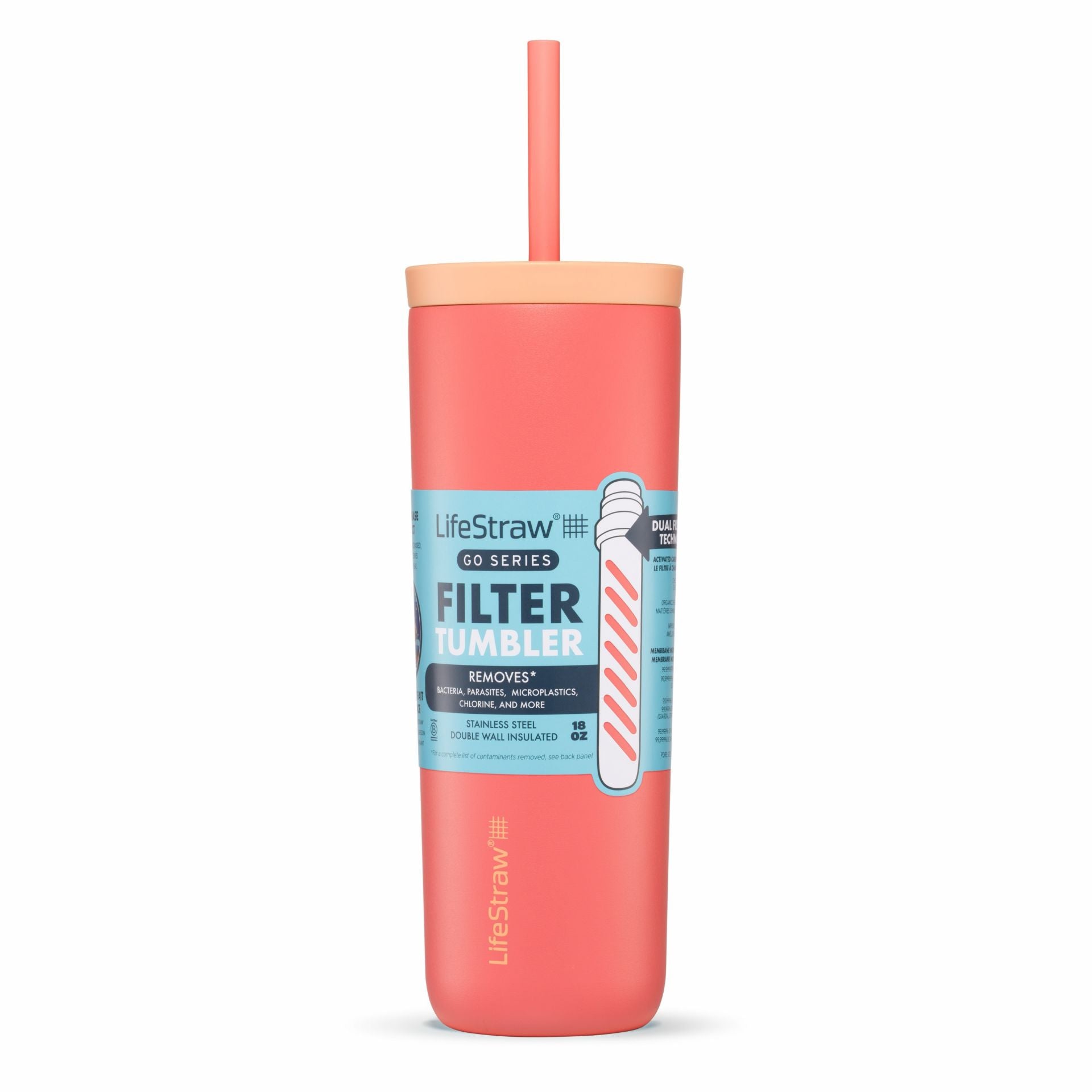LifeStraw Go Steel Tumbler 530ml (apricot pink) Isolierter Thermobecher aus Edelstahl mit Filter (2-Stage) von LifeStraw