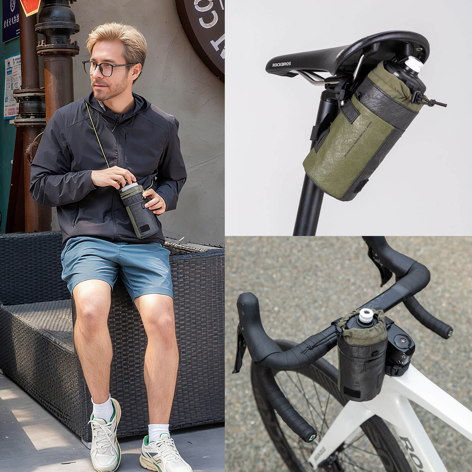Bikepacking Feedbag Lenkertasche 0,7 L Schwarz-Grün