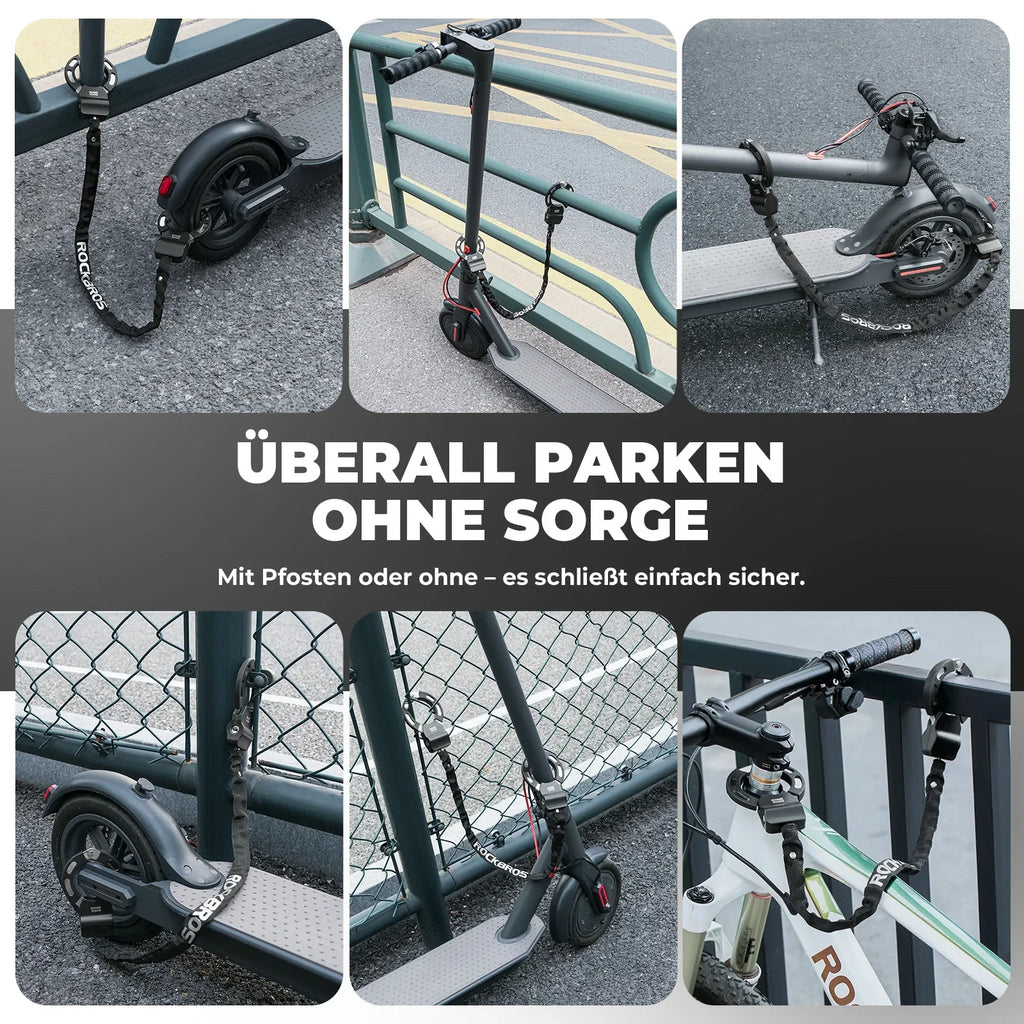 E-Scooter Schloss mit 59,5 cm Stahlkette, Fahrradschloss für Roller & Fahrrad