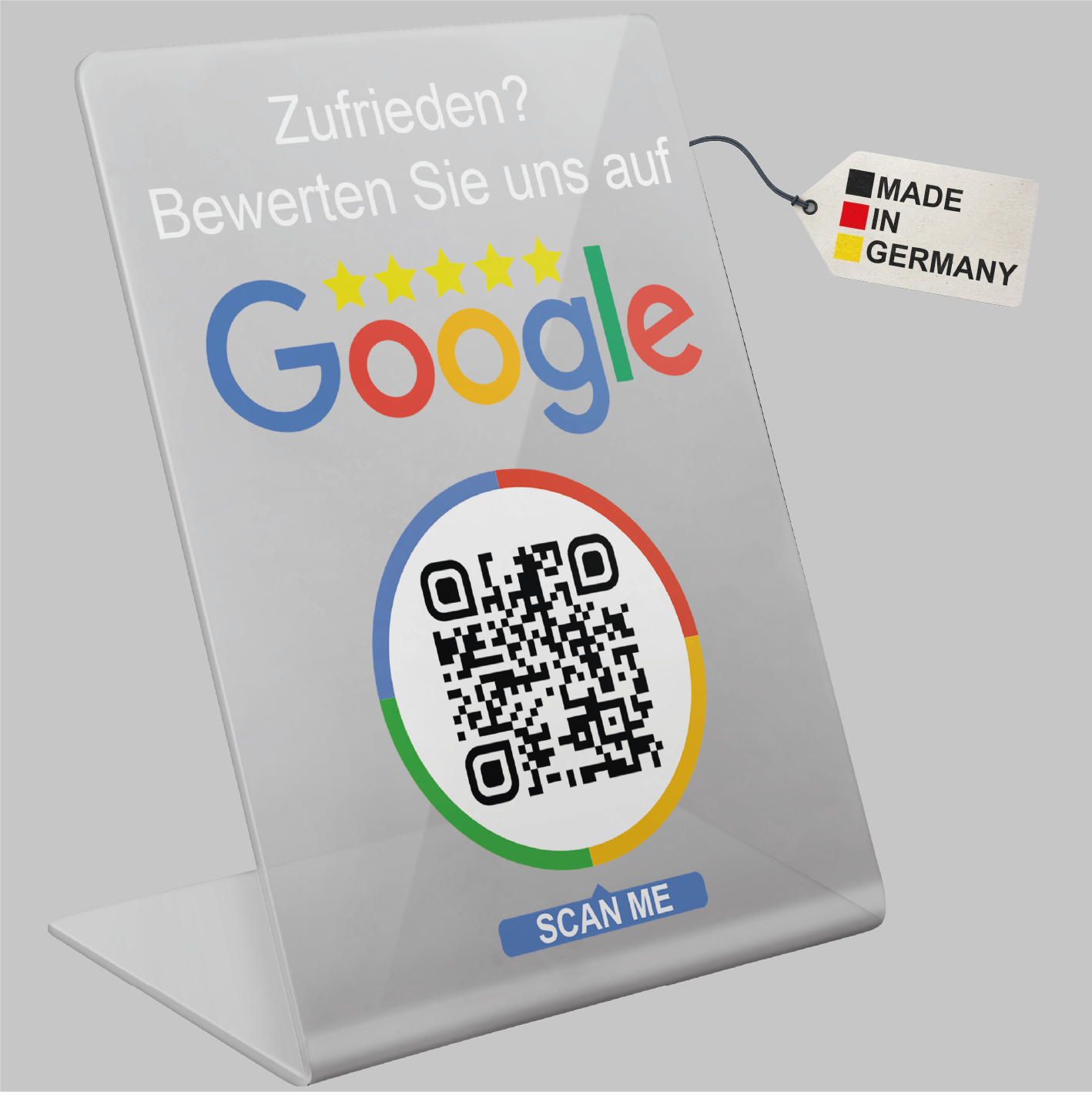 Google Bewertung Aufsteller mit QR Code und NFC für Unternehmen Läden Shops Restaurants.
