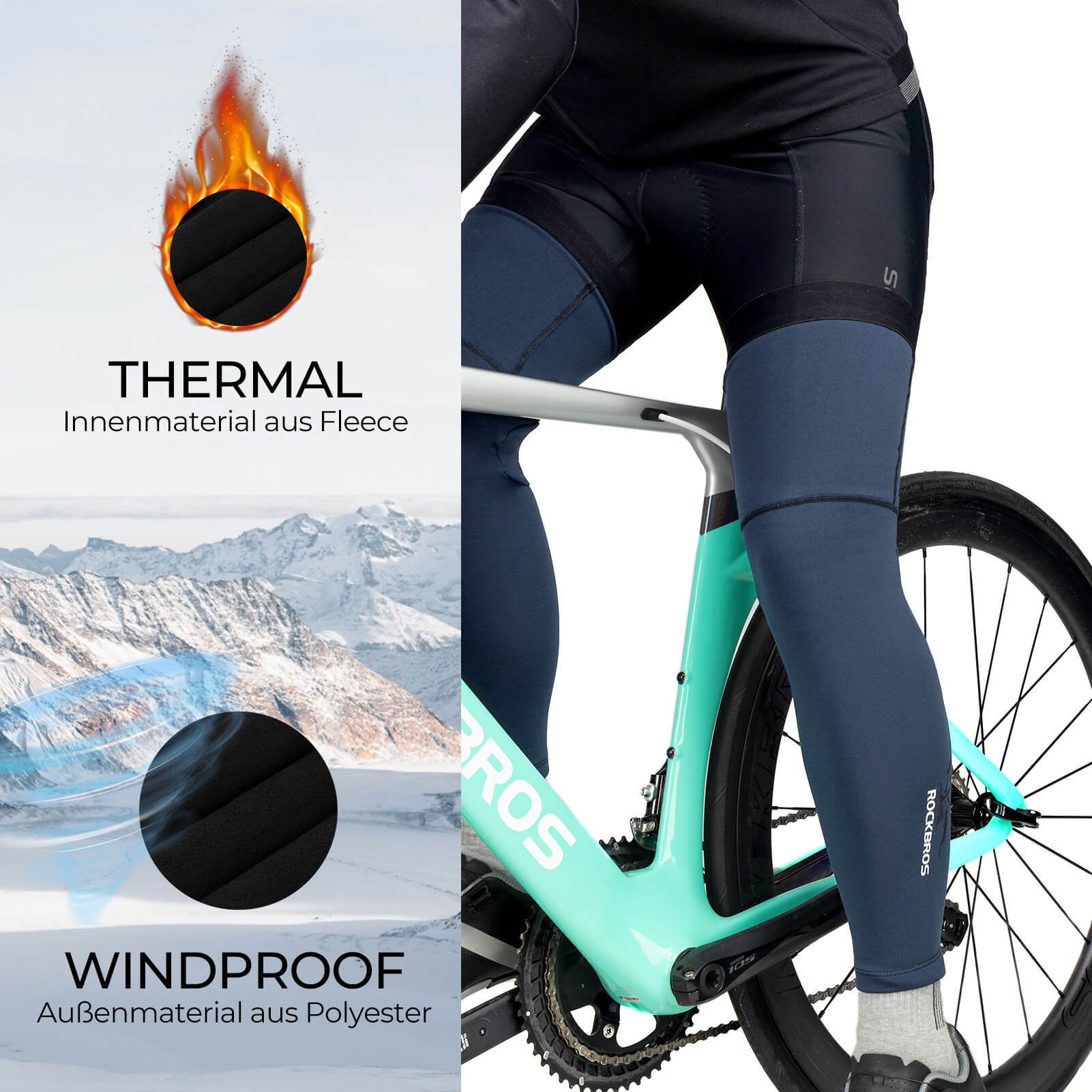 Fahrrad Beinlinge Winter Thermo S-3XL (1 Paar)