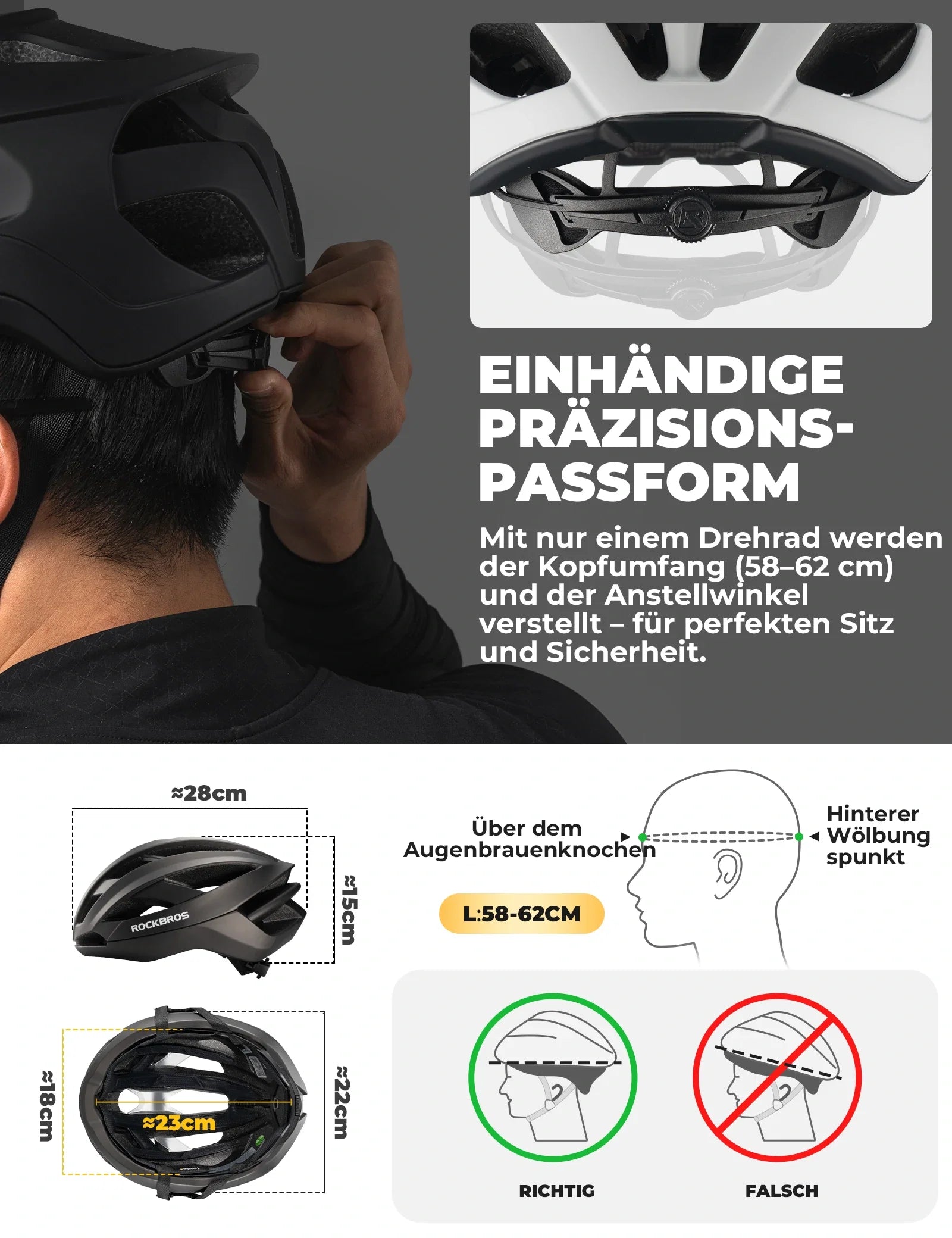 Fahrradhelm 58-62cm Leichtgewicht 240g Antibakteriell