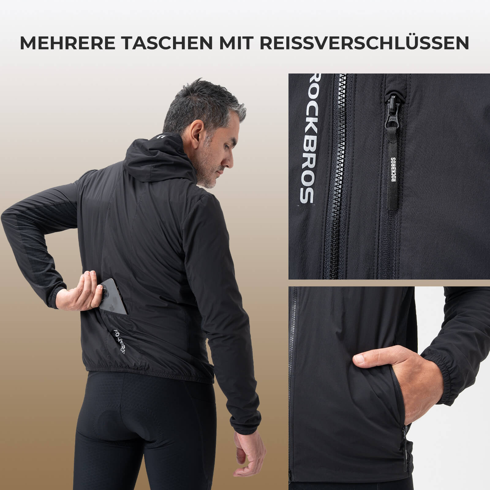 Fahrradjacke Herren Warm Winddicht Wasserabweisend Mit Fleece Reflektierend