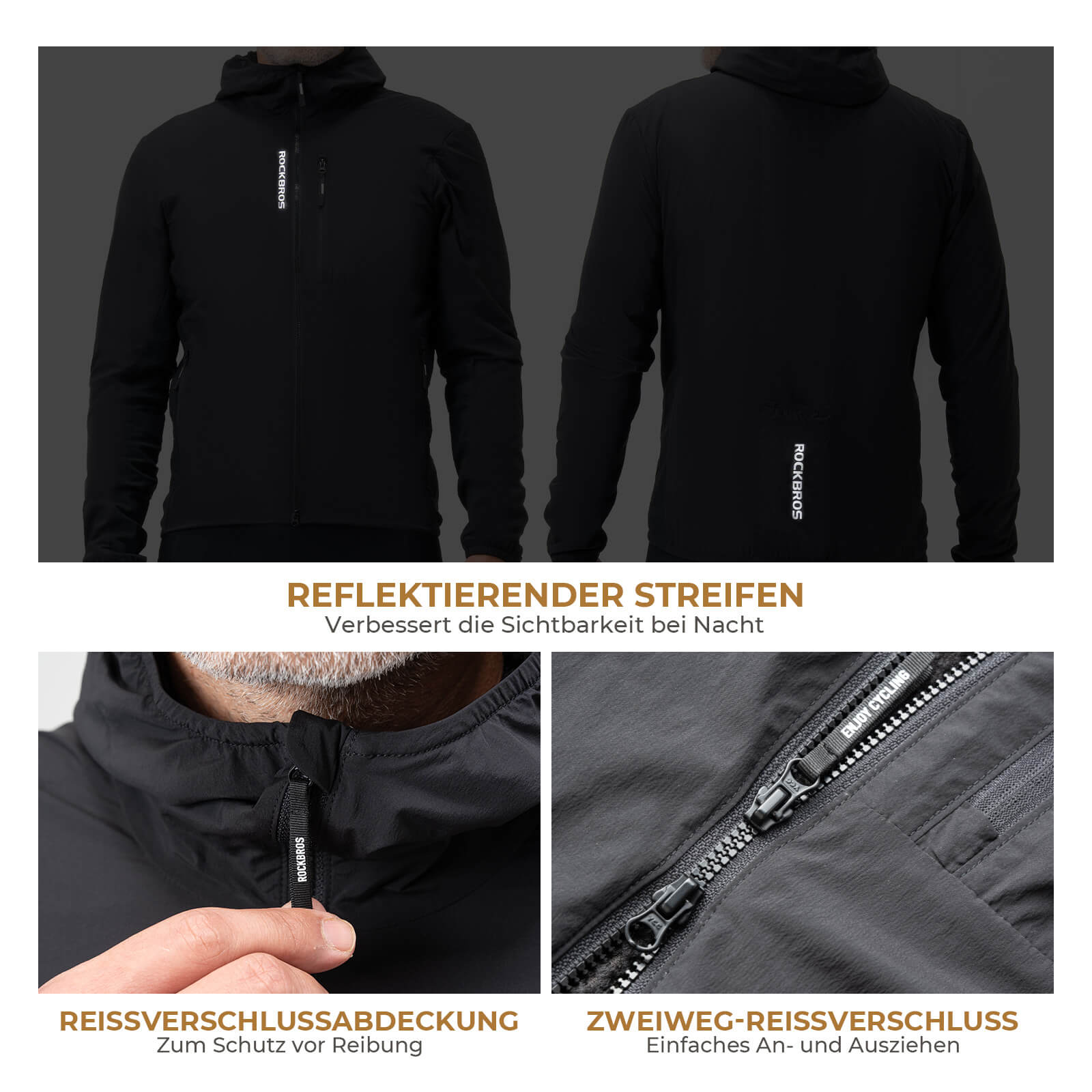 Fahrradjacke Herren Warm Winddicht Wasserabweisend Mit Fleece Reflektierend