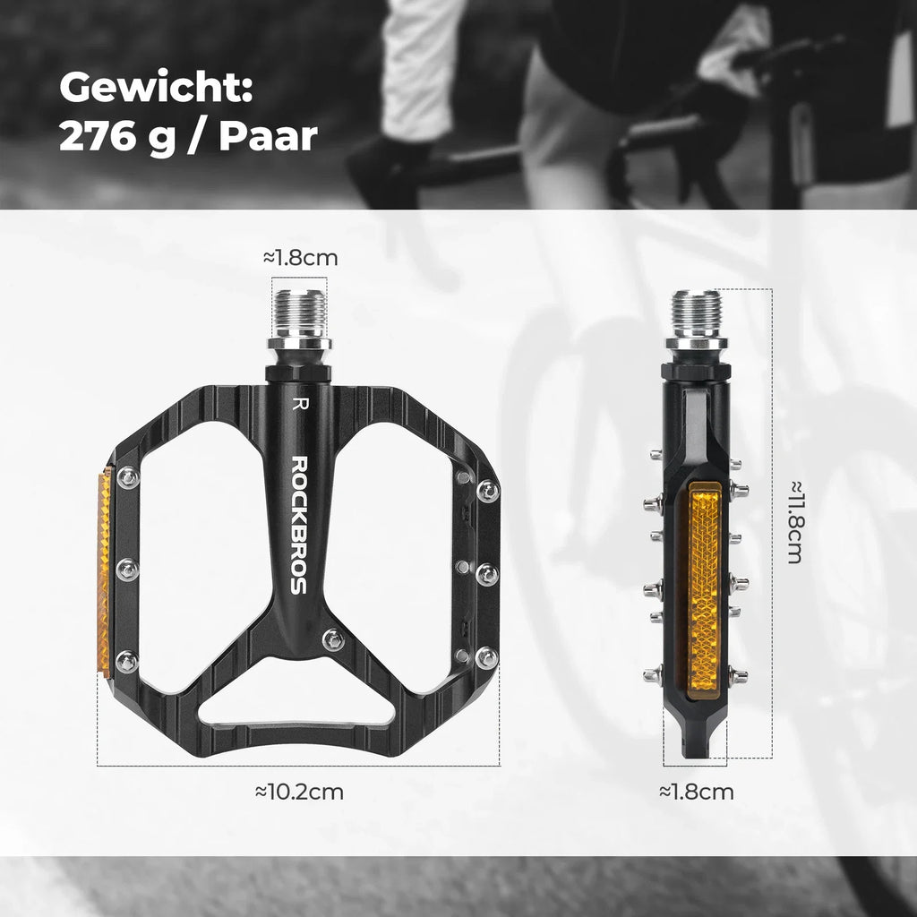 Fahrradpedale rutschfest– Aluminium Plattformpedale mit Reflektoren, abgedichtetem Kugellager, Anti-Rutsch-Pins, 9/16" Achse