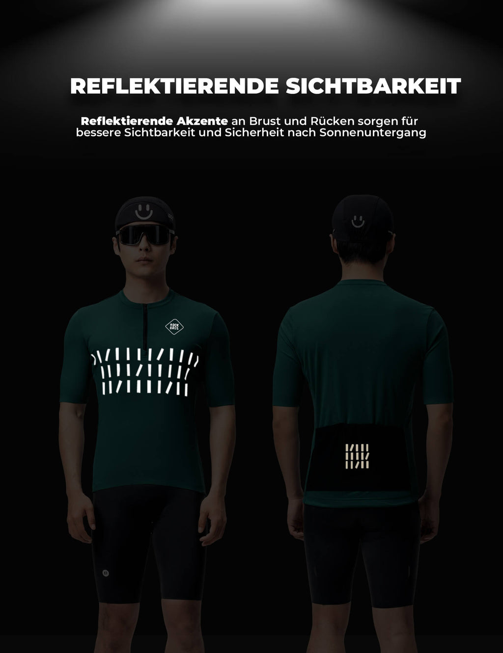 Fahrradtrikot Kurzarm Herren Atmungsaktives und Schnelltrocknend Jersey Reflektierende