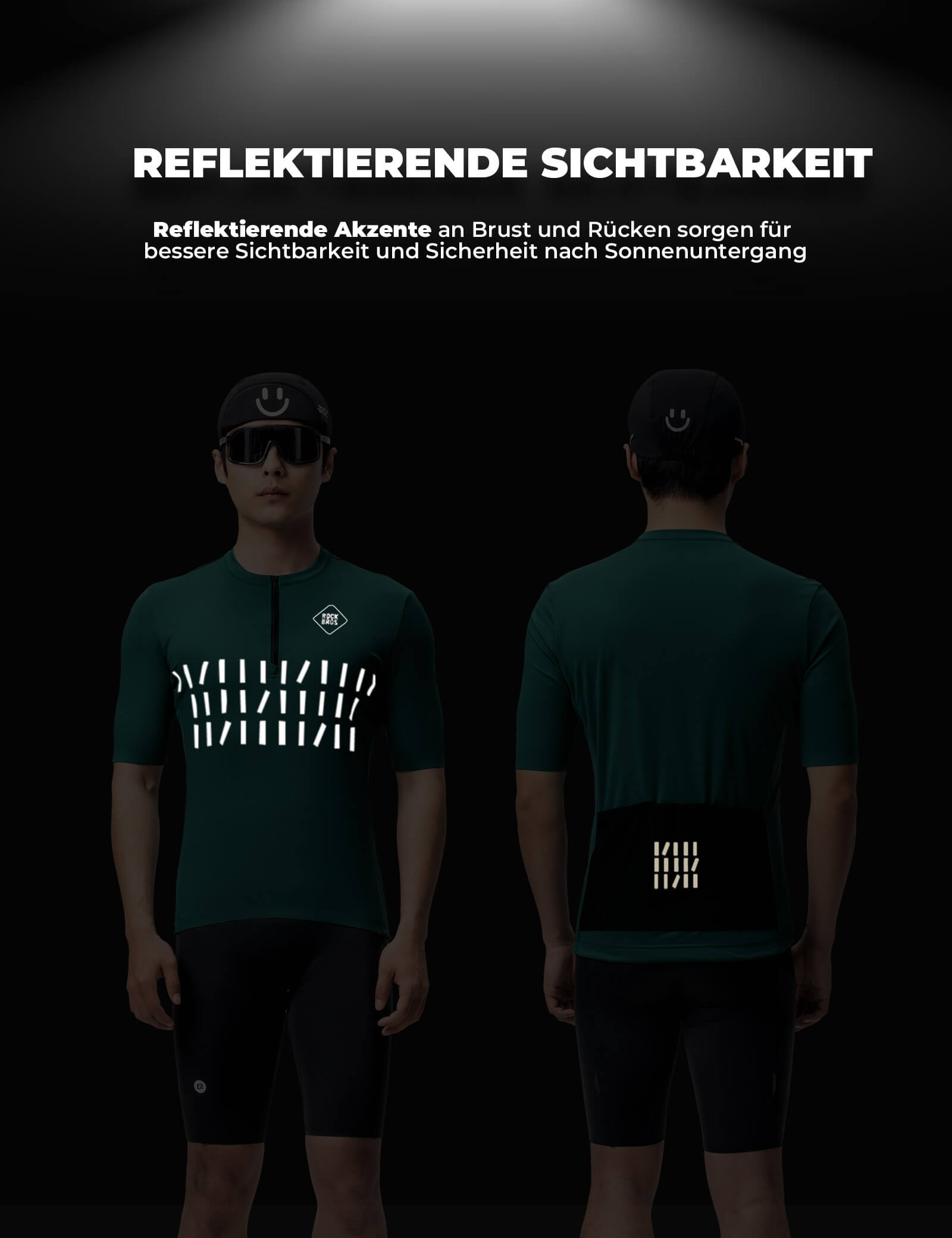 Fahrradtrikot Kurzarm Herren Atmungsaktives und Schnelltrocknend Jersey Reflektierende