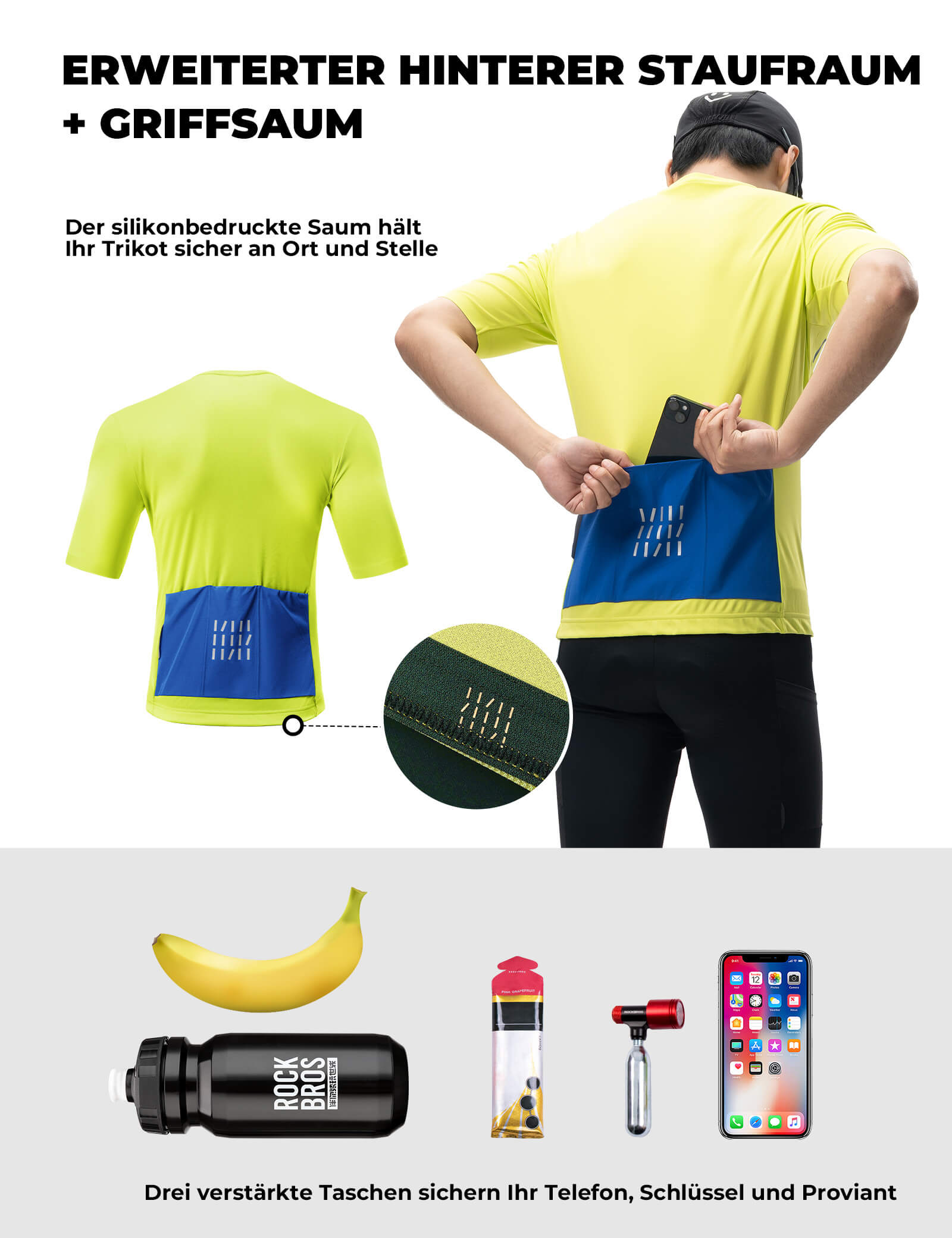 Fahrradtrikot Kurzarm Herren Atmungsaktives und Schnelltrocknend Jersey Reflektierende
