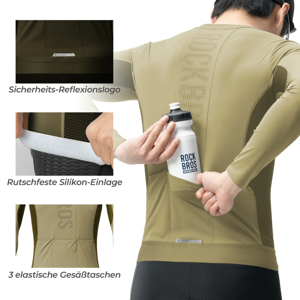 Fahrradtrikot Radtrikot Langarm Herren, Atmungsaktiv und Schnelltrocknend, Elastisches