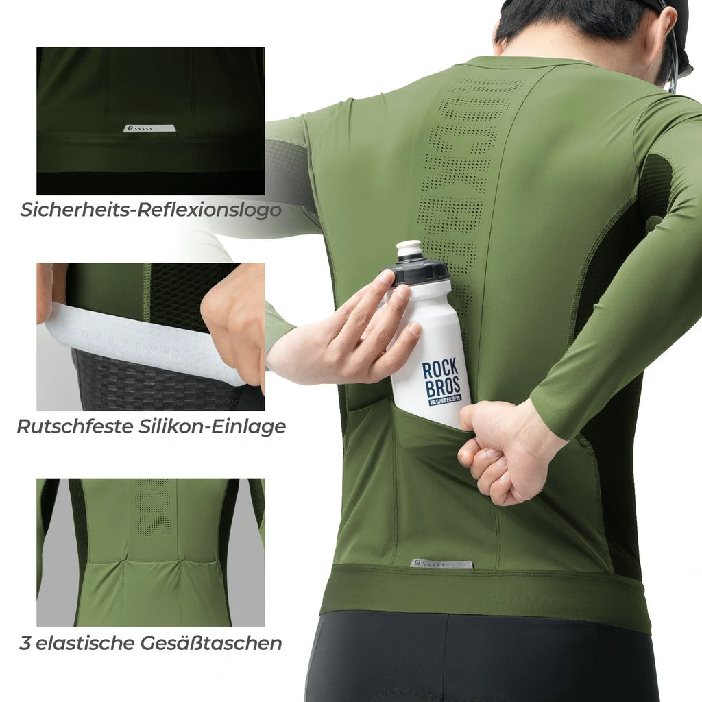 Fahrradtrikot Radtrikot Langarm Herren, Atmungsaktiv und Schnelltrocknend, Elastisches