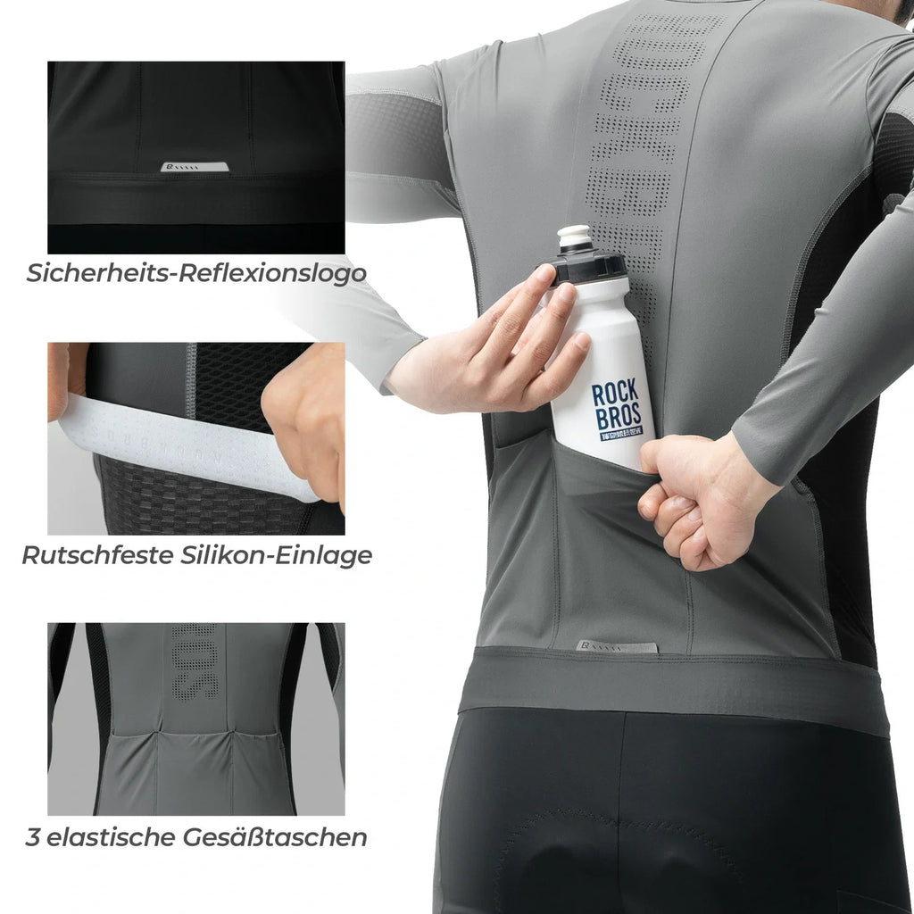 Fahrradtrikot Radtrikot Langarm Herren, Atmungsaktiv und Schnelltrocknend, Elastisches