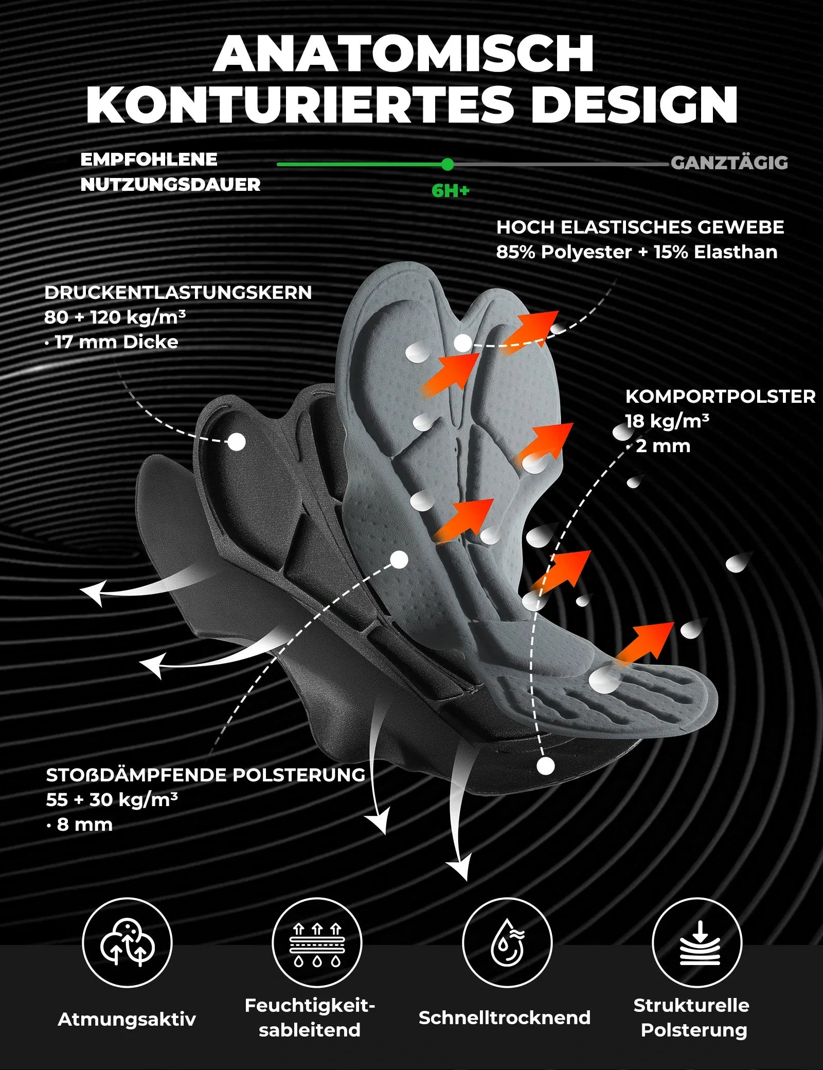 Herren Fahrradhose - 3D Ergonomischer Schnitt, 6H+