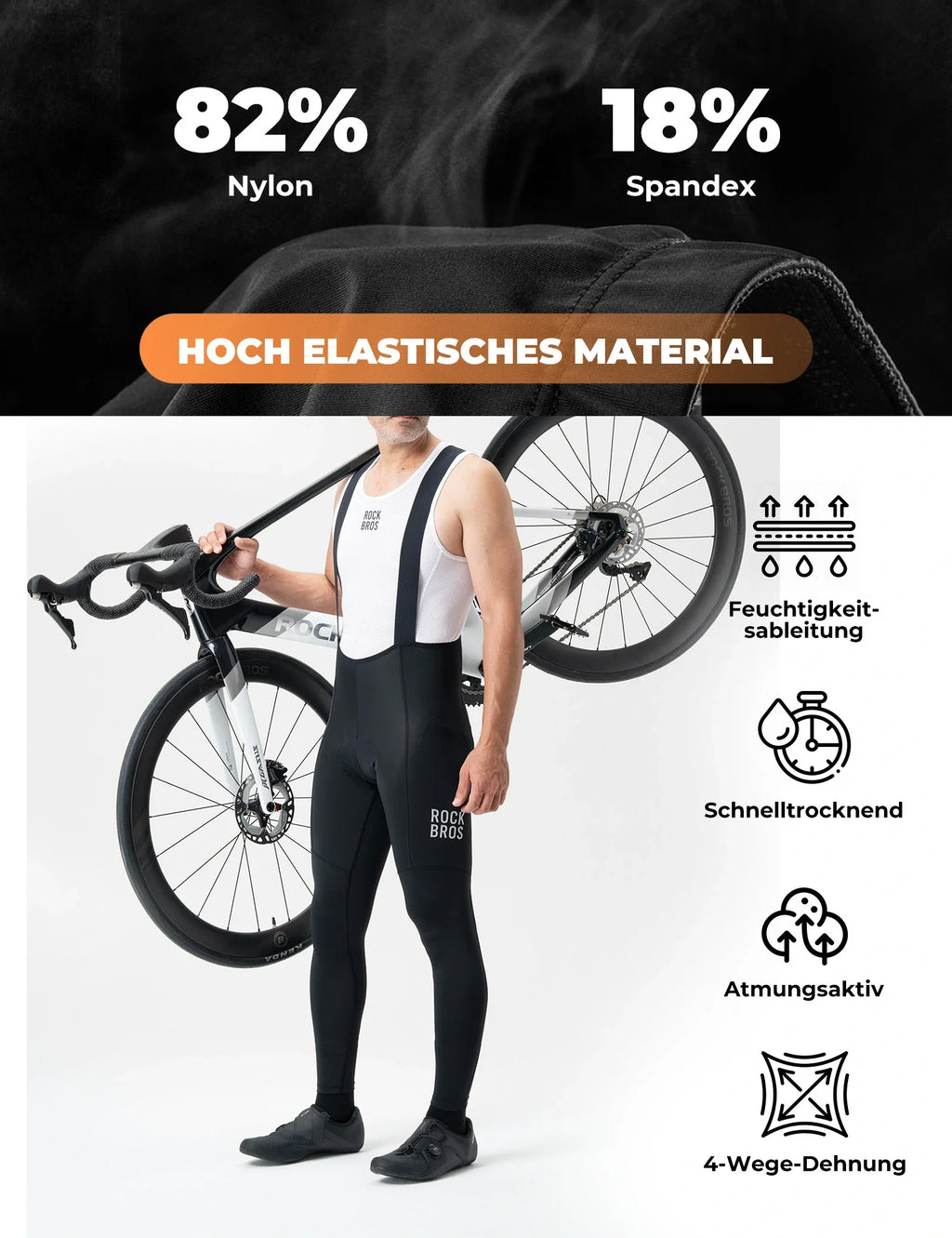 Herren Fahrradhose mit Träger - Hochdehnbar, Atmungsaktiv mit Reflexstreifen