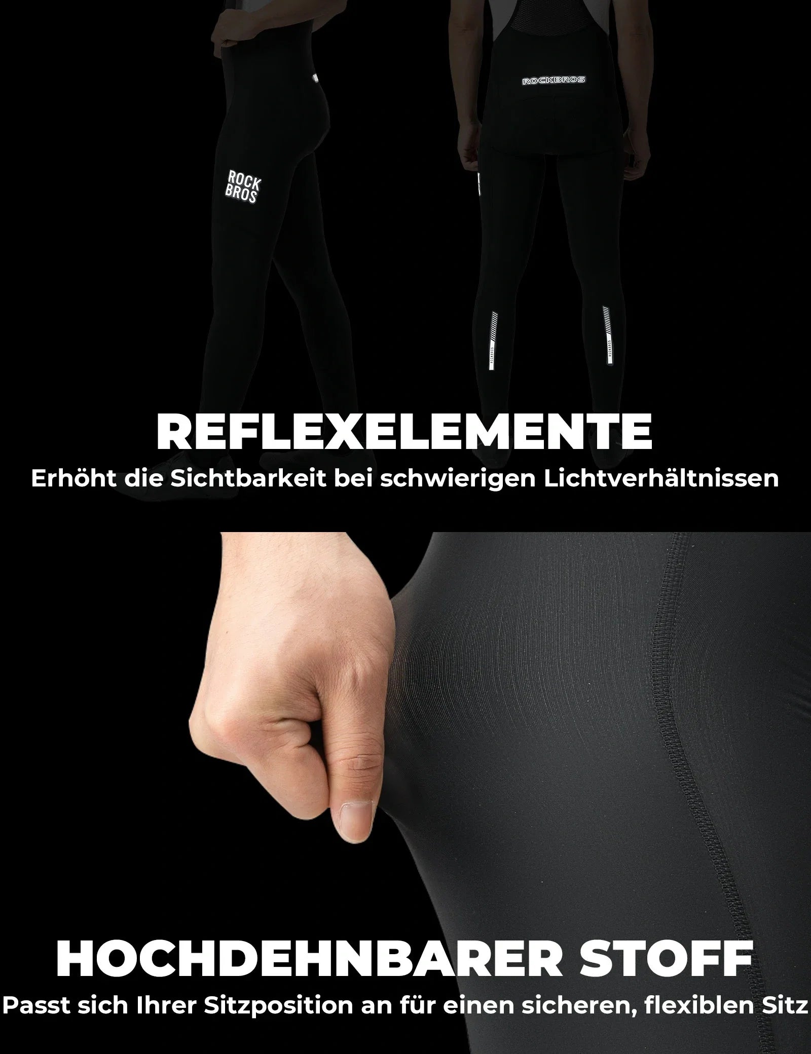 Herren Fahrradhose mit Träger - Hochdehnbar, Atmungsaktiv mit Reflexstreifen