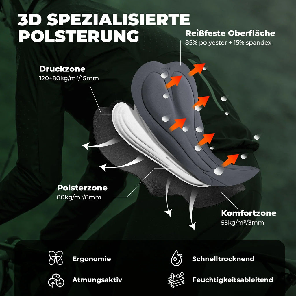 Herren Radlerhose mit Träger Gepolstert, Fahrradhose Kurz, Atmungsaktive schnelltrocknende
