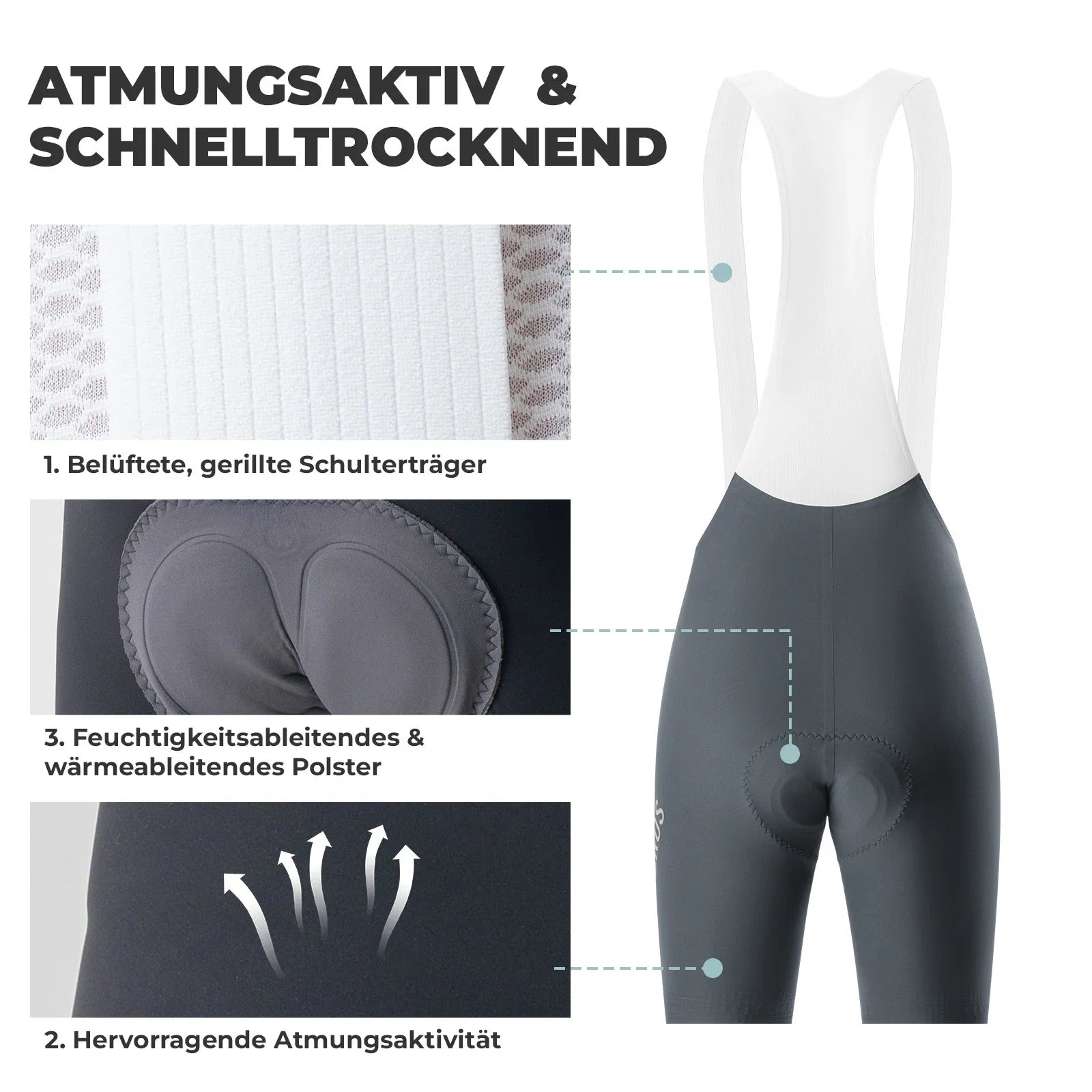 Herren Radlerhose mit Träger Gepolstert, Fahrradhose Kurz, Atmungsaktive schnelltrocknende