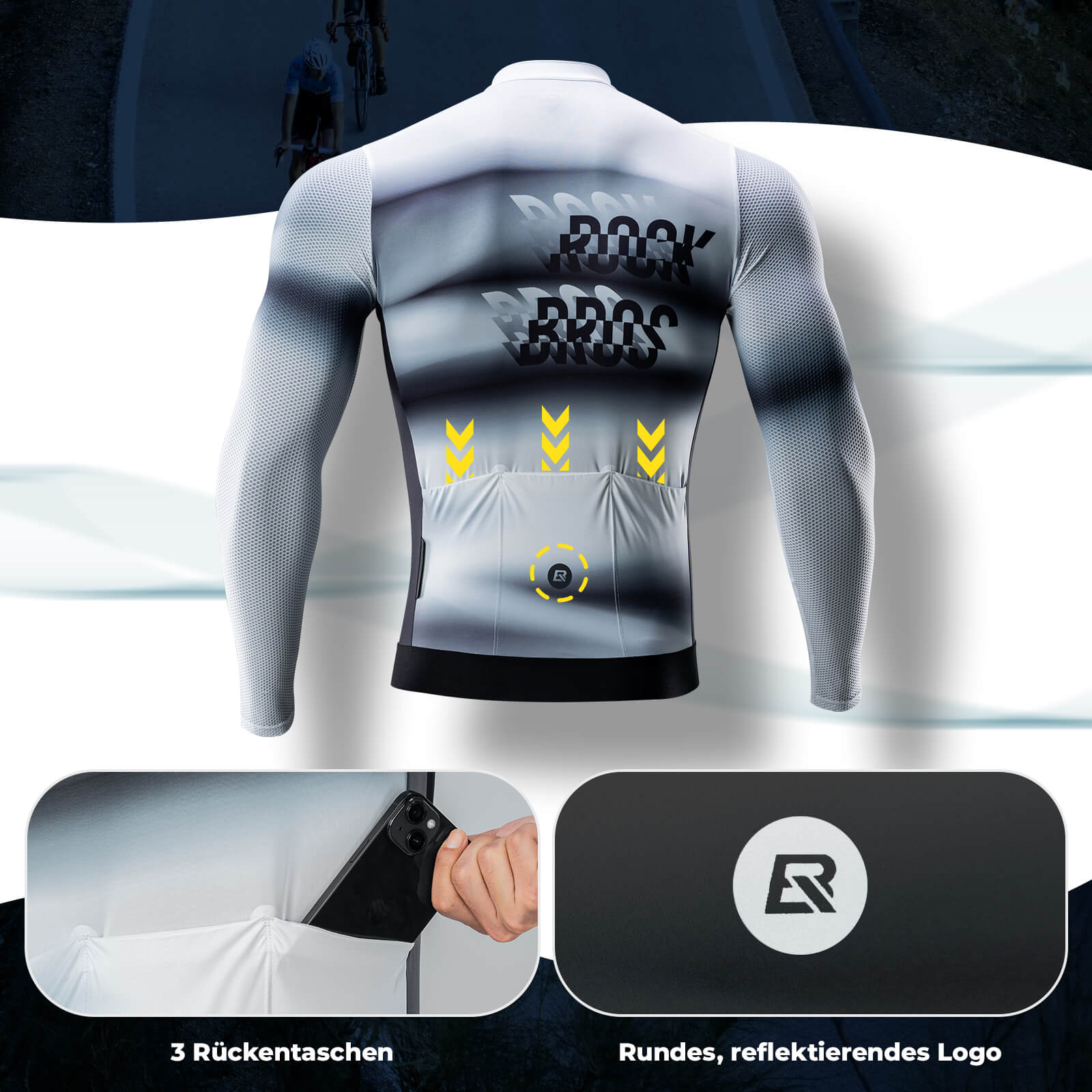 Herren Langarm-Radtrikot Schnell Trocknend Atmungsaktiv