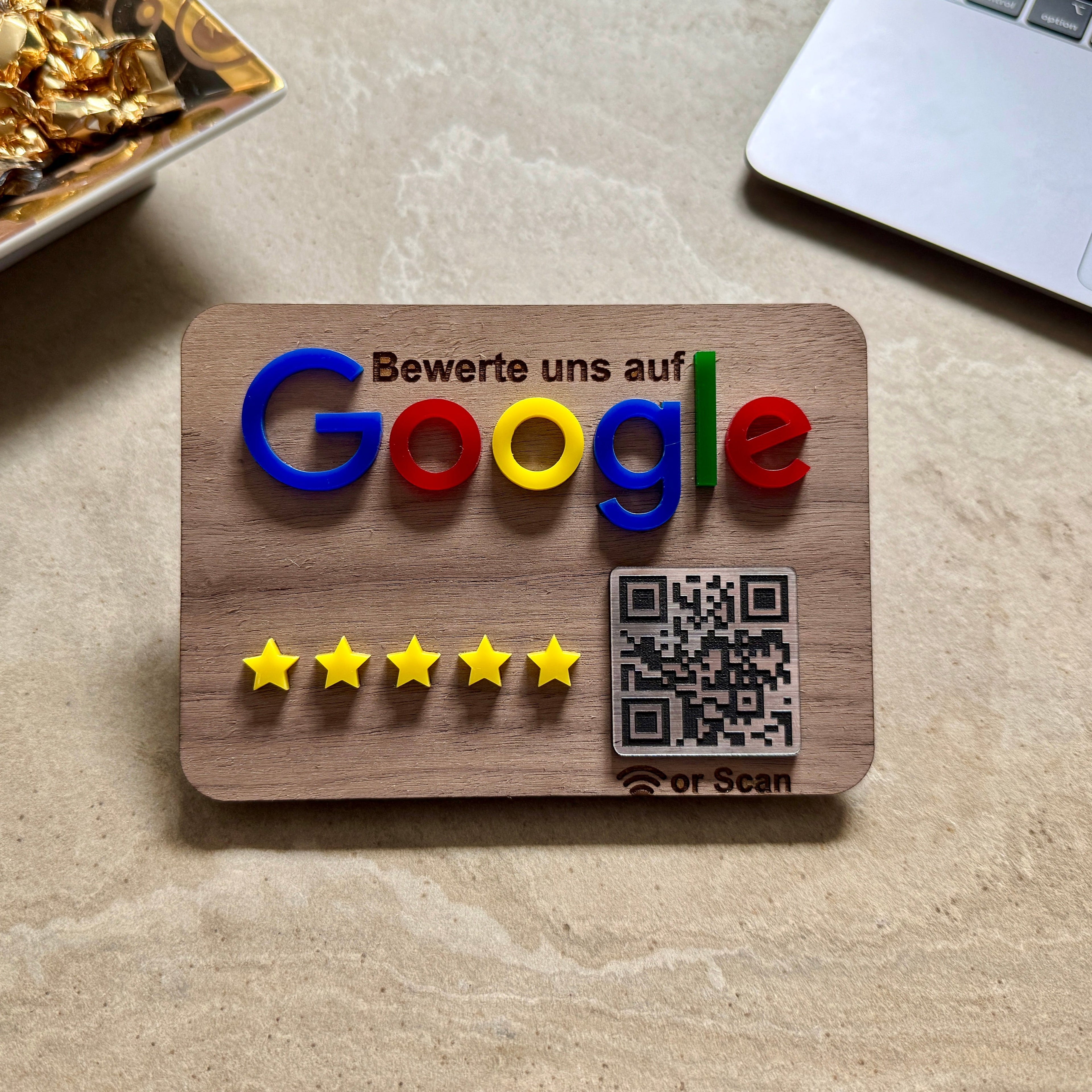 Google Bewertung Aufsteller Schild für Unternehmen Läden Shops Restaurants. QR Code und NFC
