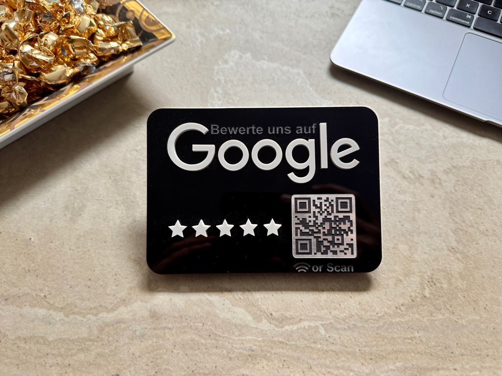 Google Bewertung Aufsteller Schild für Unternehmen Läden Shops Restaurants. QR Code und NFC