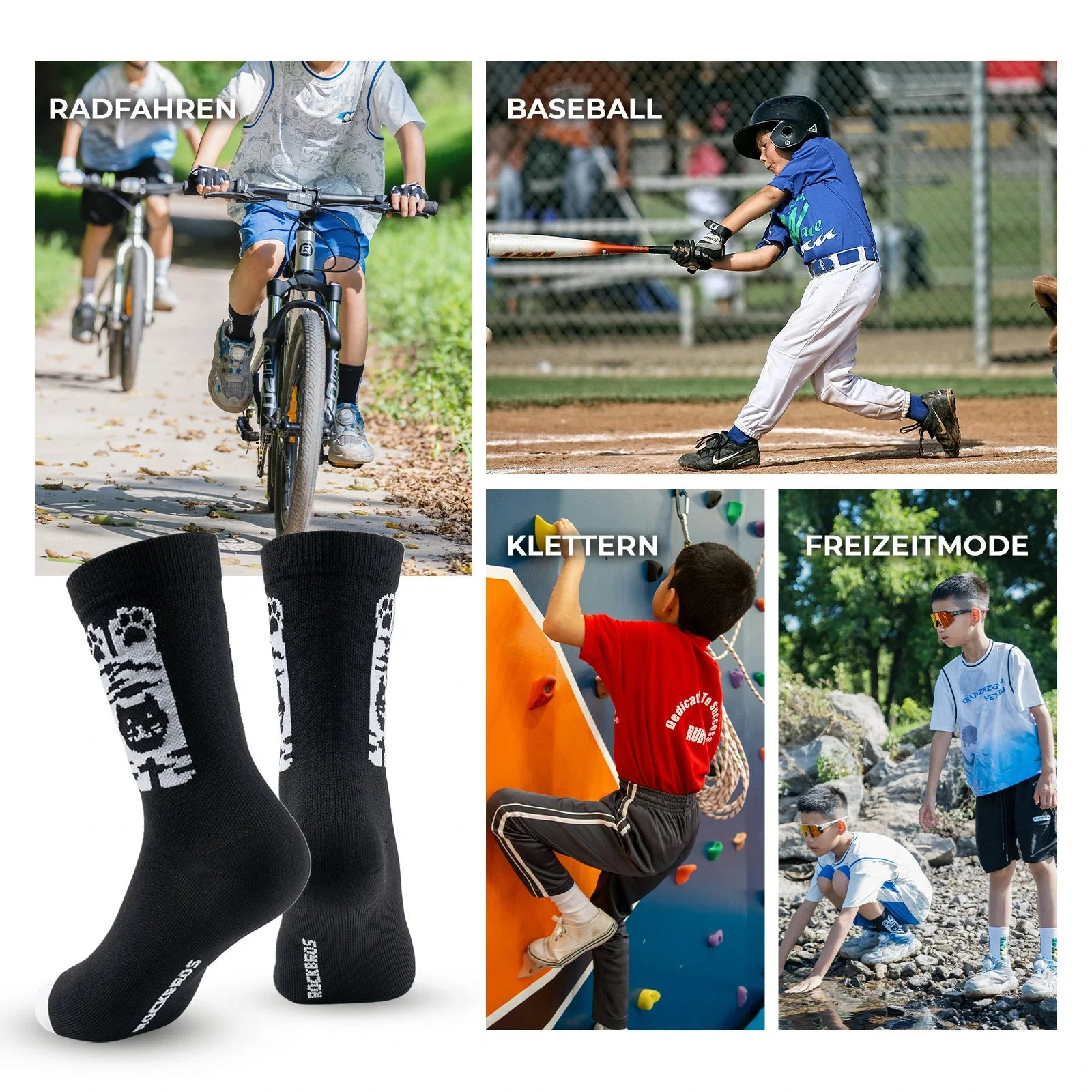 Kinder Fahrradsocken mit 5A Antibakteriell Kompressionszonen Katzenpfoten Design
