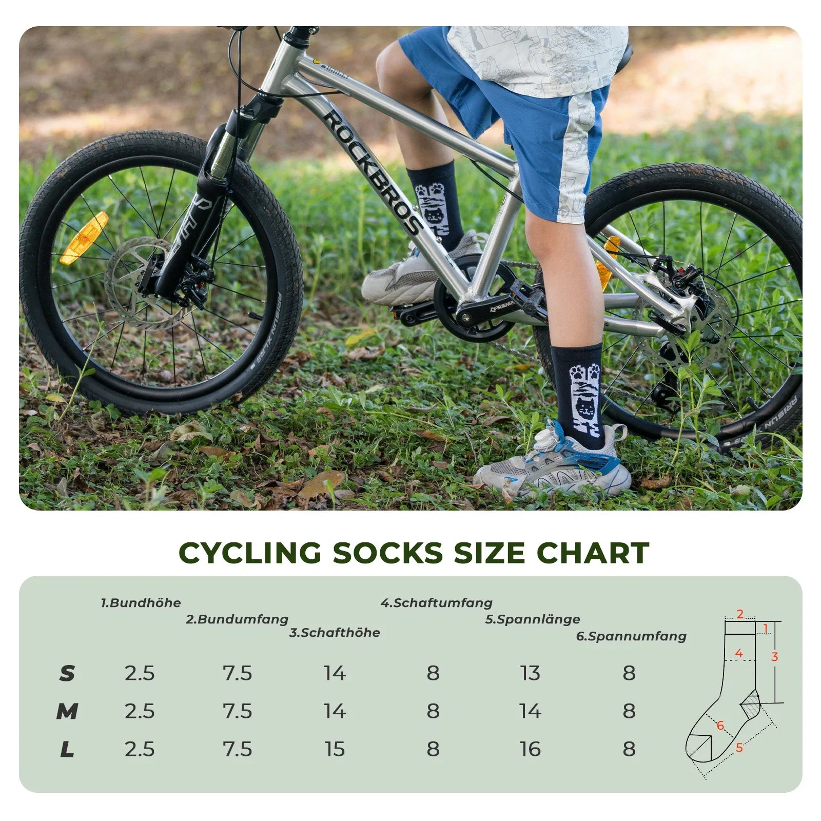 Kinder Fahrradsocken mit 5A Antibakteriell Kompressionszonen Katzenpfoten Design