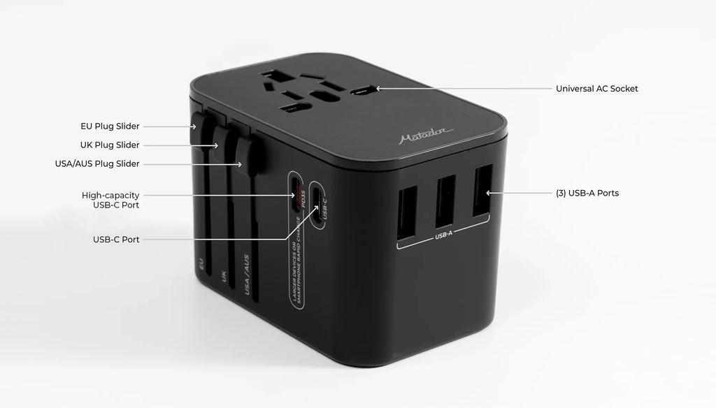Matador - Reiseadapter für über 170 Länder mit USB-C PD 35W - Global Travel Adapter (black)