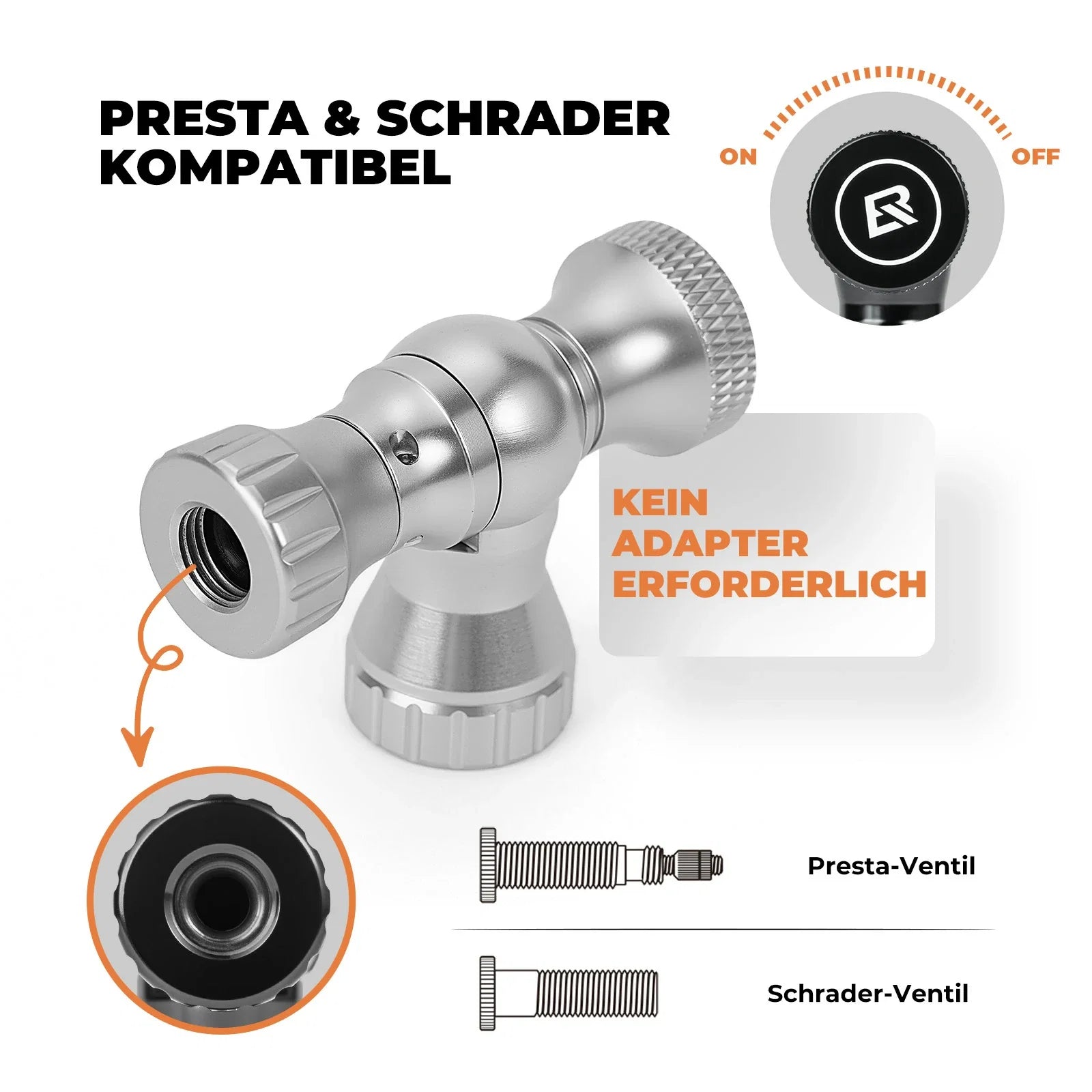 Mini Fahrradpumpe mit CO₂-Adapter - Tragbar, Presta & Schrader Kompatibel, bis 80 PSI