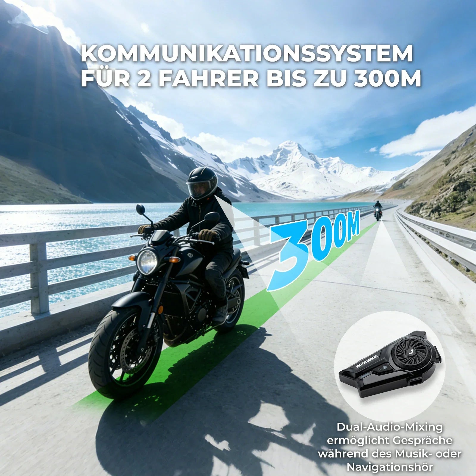 Motorrad Intercom Bluetooth Headsets mit Gegensprechanlagen 300m, IP56 Wasserdicht Staubdicht