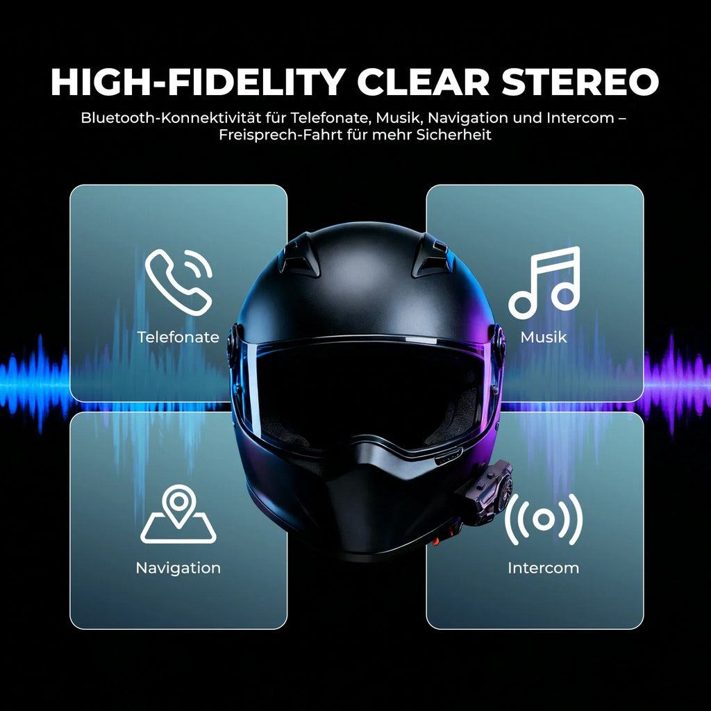 Motorrad Intercom Bluetooth Headsets mit Gegensprechanlagen 300m, IP56 Wasserdicht Staubdicht