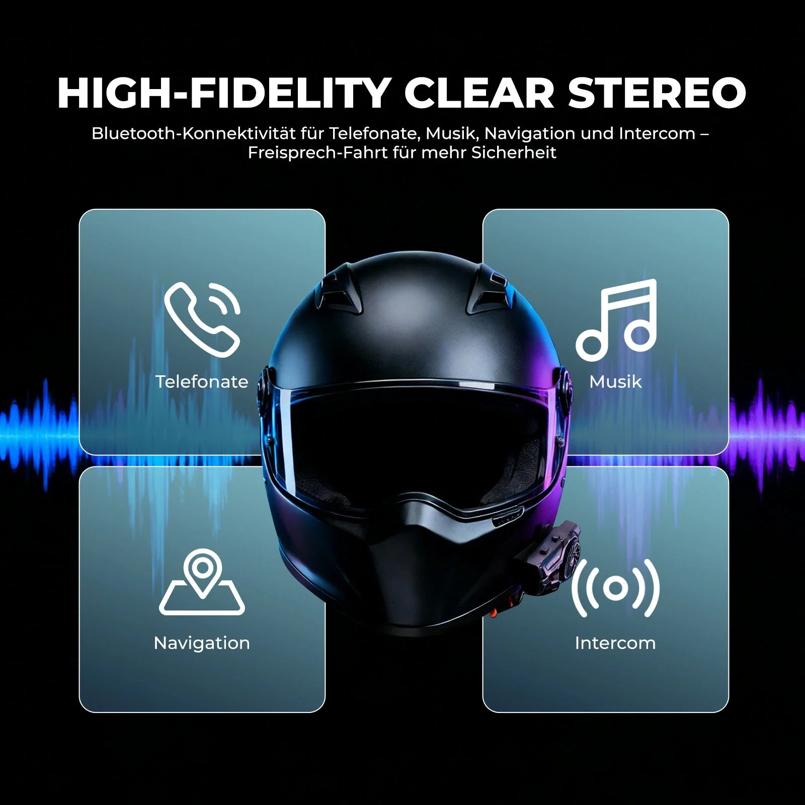Motorrad Intercom Bluetooth Headsets mit Gegensprechanlagen 300m, IP56 Wasserdicht Staubdicht