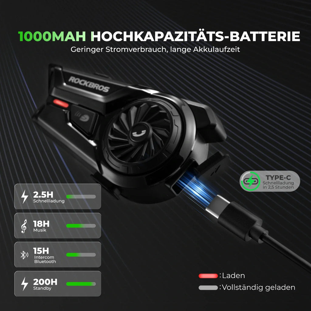 Motorrad Intercom Bluetooth Headsets mit Gegensprechanlagen 300m, IP56 Wasserdicht Staubdicht