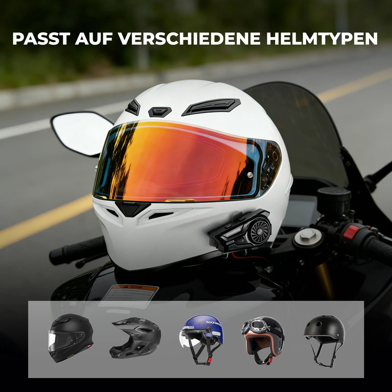 Motorrad Intercom Bluetooth Headsets mit Gegensprechanlagen 300m, IP56 Wasserdicht Staubdicht