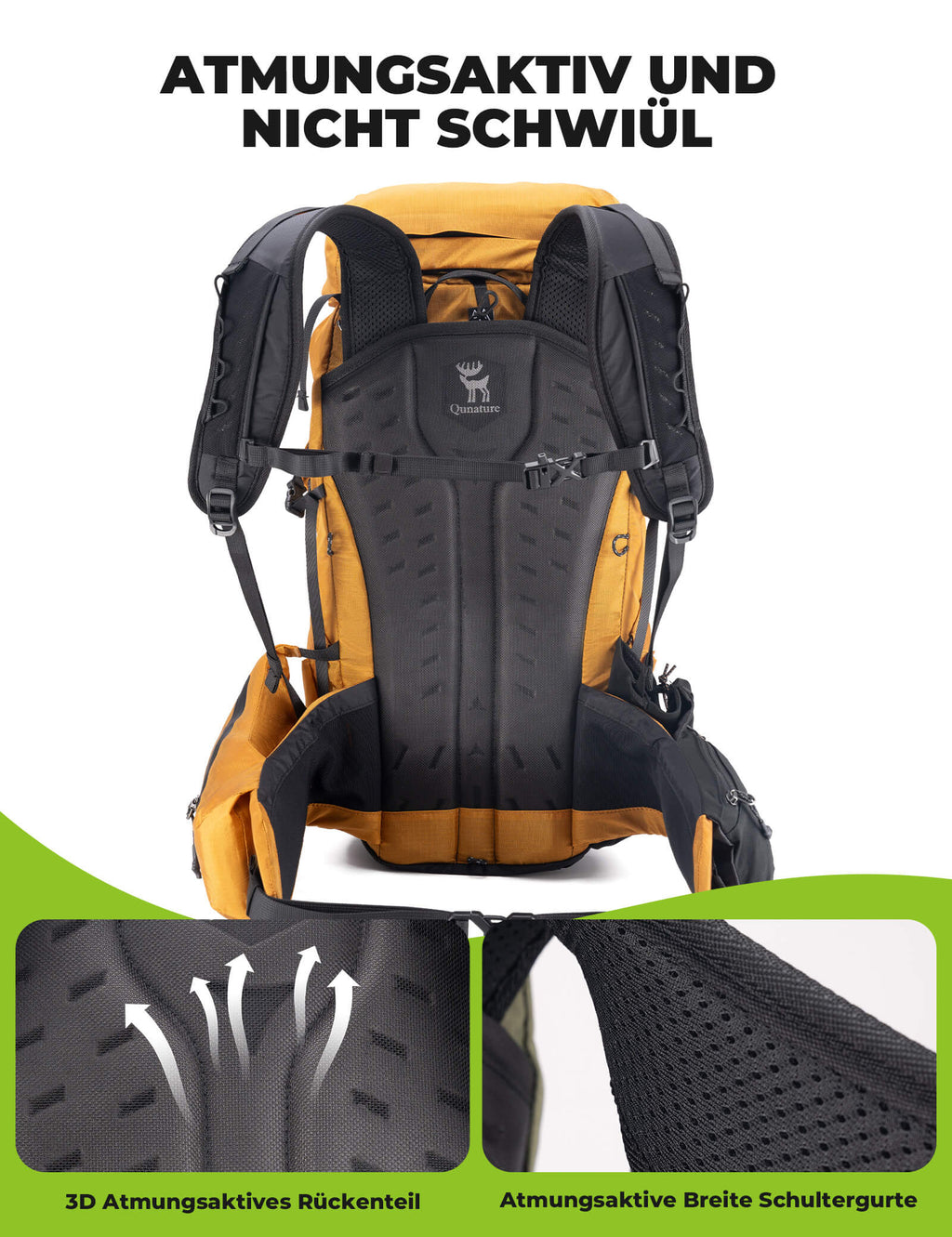 Qunature 25L Wanderrucksack atmungsaktiv - mit abnehmbarer Tasche & Seitenzugang