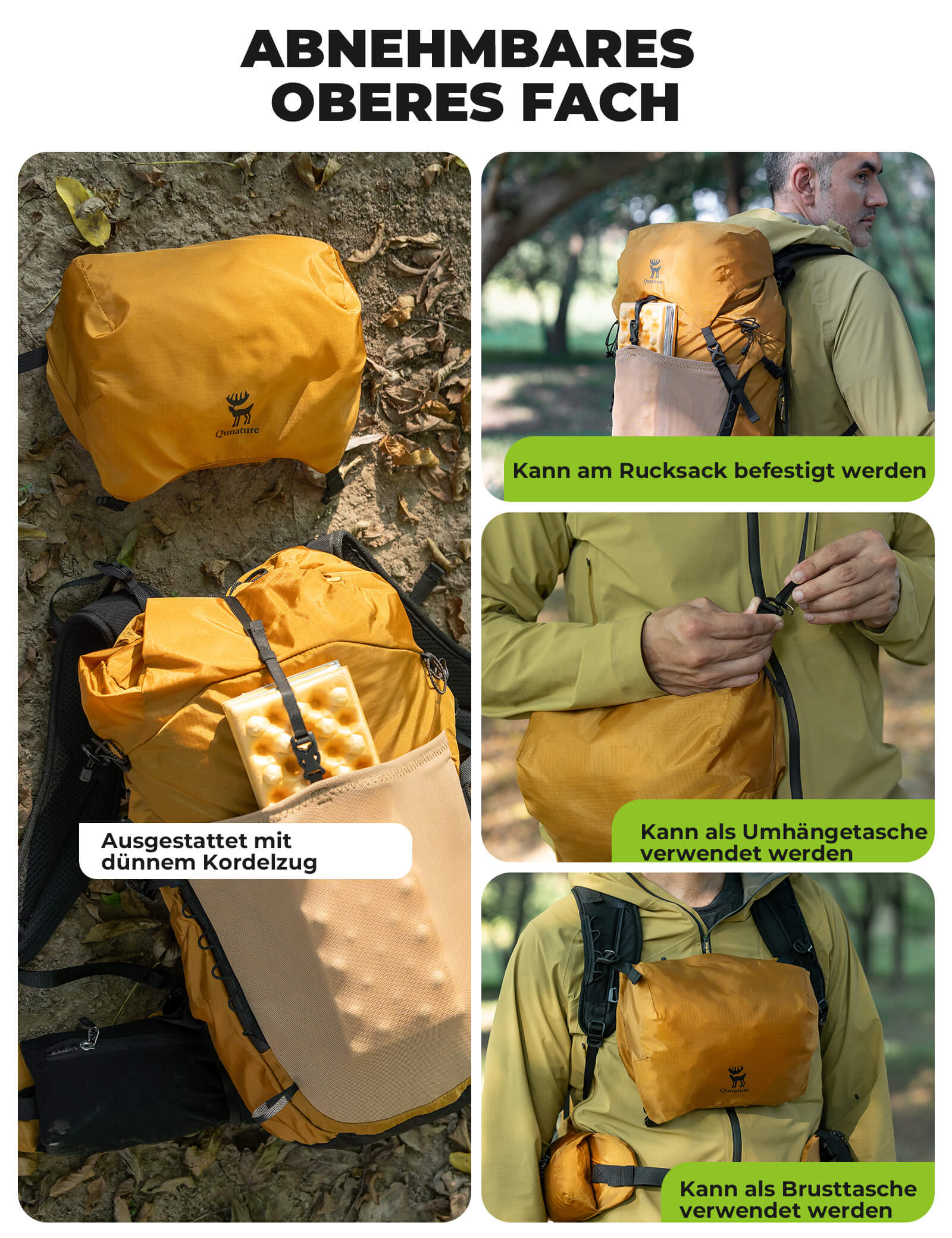 Qunature 25L Wanderrucksack atmungsaktiv - mit abnehmbarer Tasche & Seitenzugang