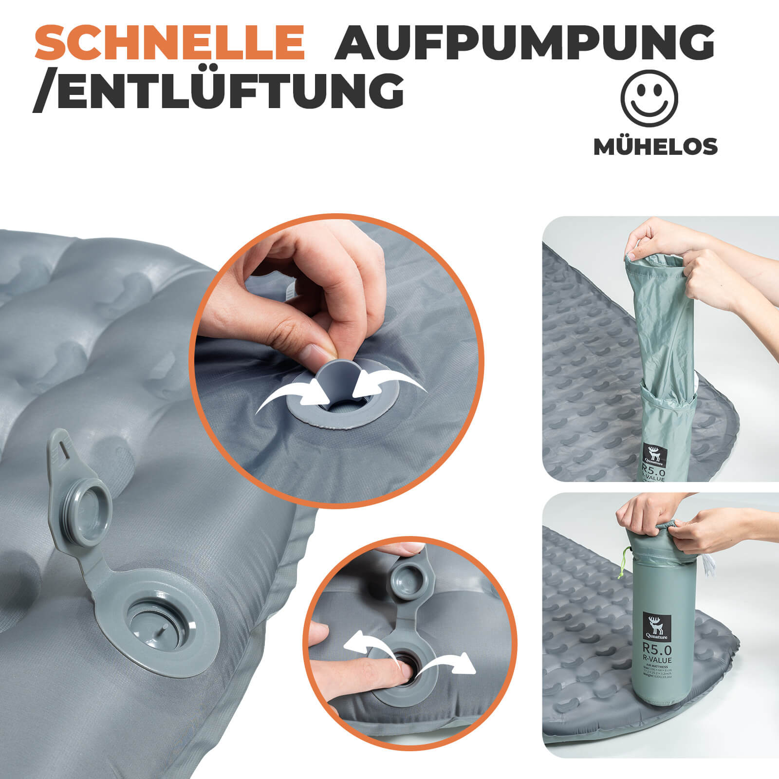Qunature Aufblasbare Matratze Isomatte Alle Jahreszeiten für Outdoor-Camping Isolierung
