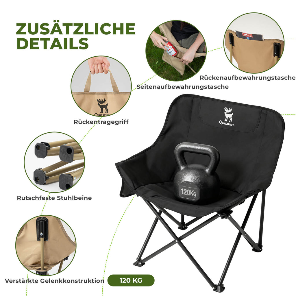 Qunature Campingstuhl Faltbar Tragbarer Camping Stuhl mit Tragetasche und Tragegriff 120KG/60KG