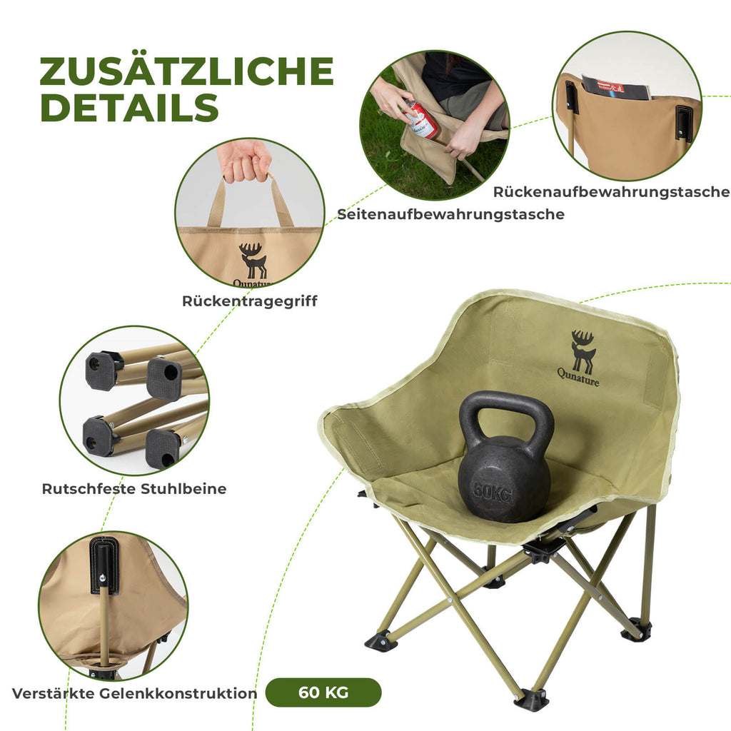 Qunature Campingstuhl Faltbar Tragbarer Camping Stuhl mit Tragetasche und Tragegriff 120KG/60KG