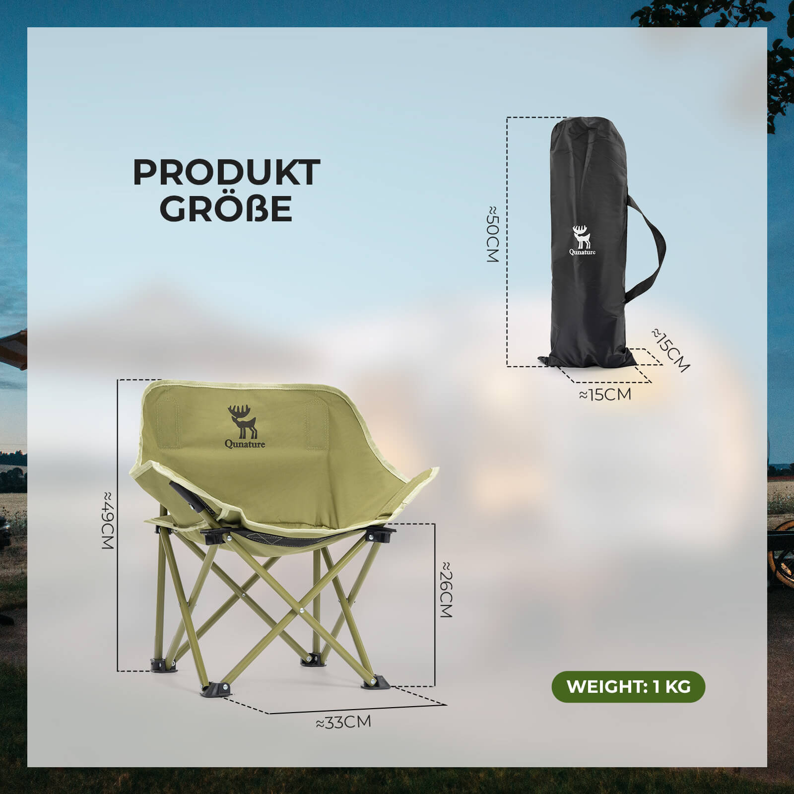 Qunature Campingstuhl Faltbar Tragbarer Camping Stuhl mit Tragetasche und Tragegriff 120KG/60KG