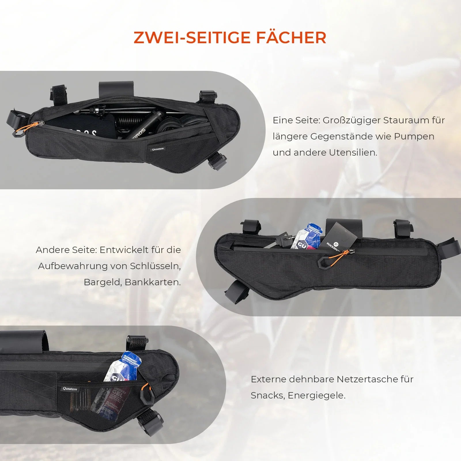 Qunature Fahrrad Rahmentasche Fahrradtasche wasserdichte mit Außentasche und Trinksystemöffnung