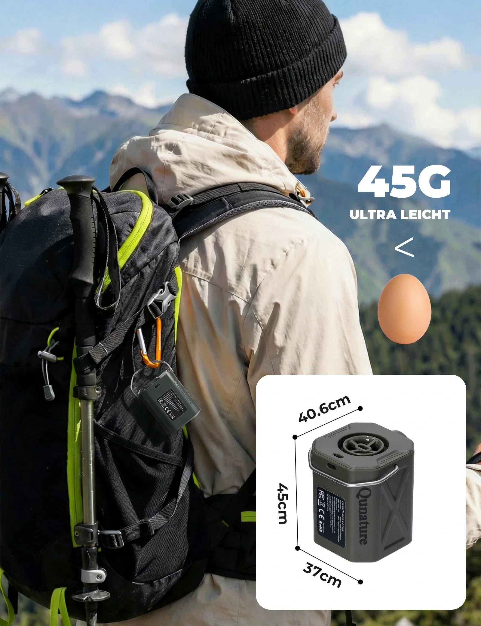 Qunature Mini Elektrische Luftpumpe, Tragbare Ultraleichte 45g Pump mit USB Schnellladung 5 Luftdüse