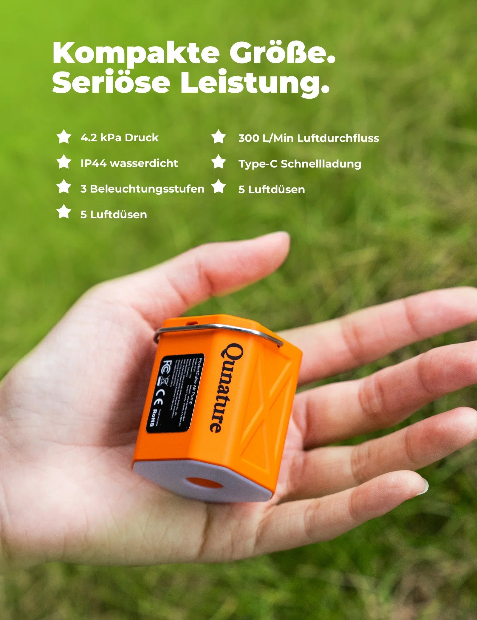 Qunature Mini Elektrische Luftpumpe, Tragbare Ultraleichte 45g Pump mit USB Schnellladung 5 Luftdüse